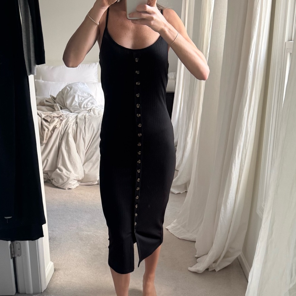 H&M Small Button Front Tank Black Midi Dress